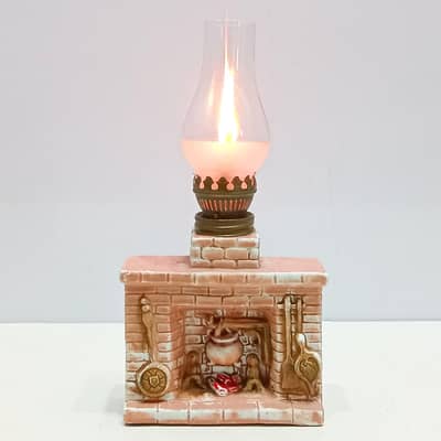 1960s Japanese Ceramic Kerosene Oil Lamp Featuring Fireplace Design