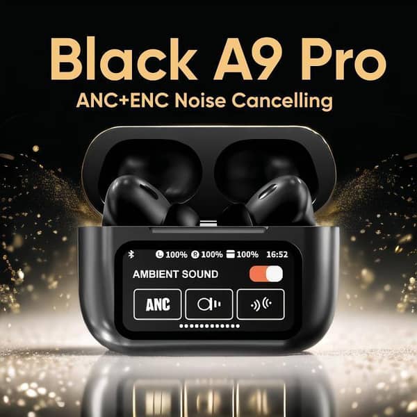 Black LIMITED TIME DEAL: 90% OFF!  Black A9 Pro Ear buds – Premium Air Pods ANC+ENC earbuds Noise Cancelling airpods | Wireless Bluetooth Earphones & Airpods Alternative | Immersive Ambient Sound, All-Day Battery! earphone