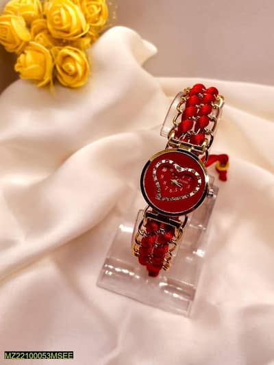 Heart shaped red braided bracelet watch for girl