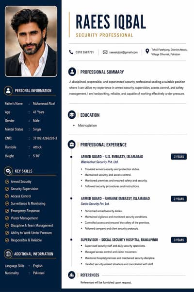 EXPERIENCED SECURITY GUARD / SECURITY SUPERVISOR LOOKING FOR JOB