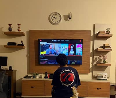 Complete Media Wall with Console Stand & 5 Shelves –
