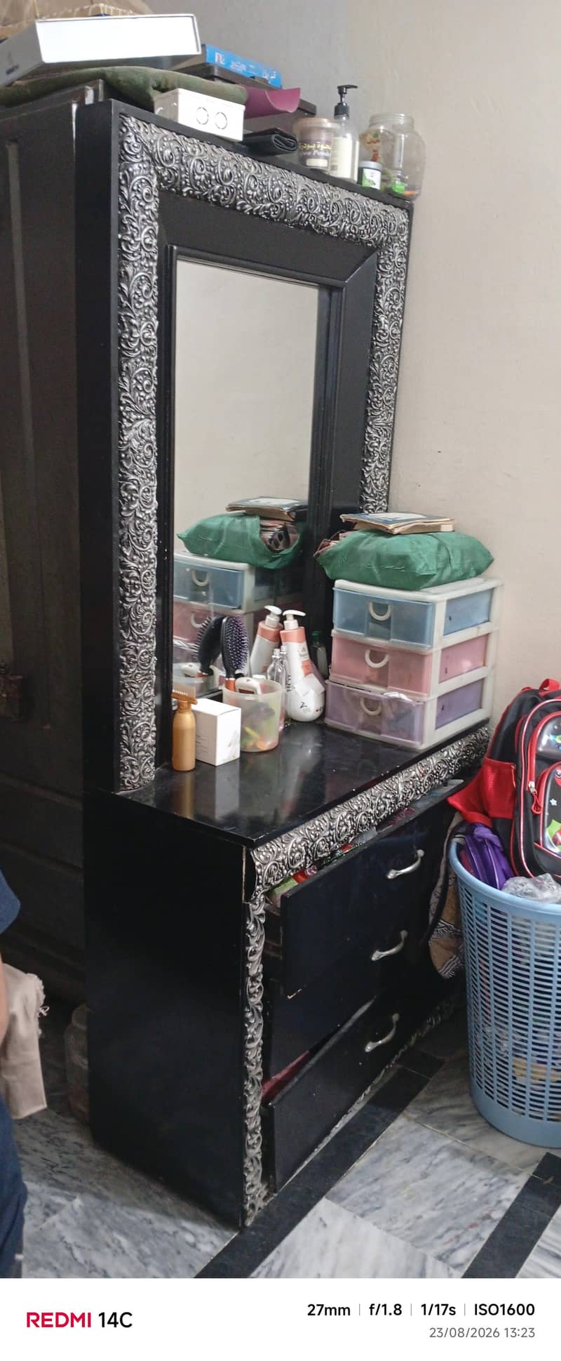 king size bed with 2 side table iron table with dressing table 5