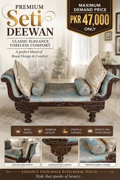 Premium Carved Wooden Settee Deewan – Royal Design & Luxury Finish