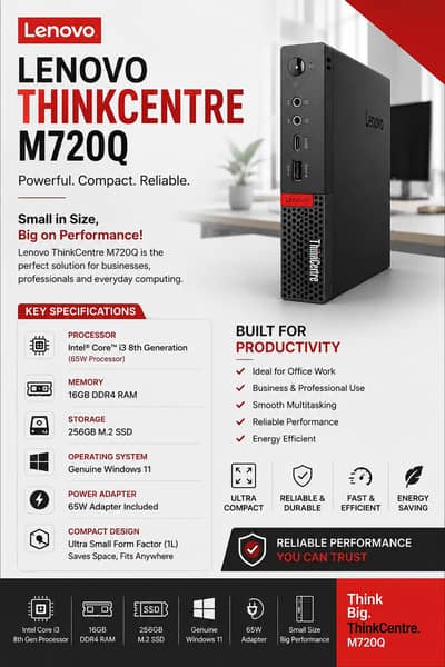 i3 8th gen Mini PC Lenovo M720  (processor 65 TDP)