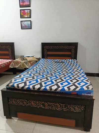 2 Solid Wooden Single Beds with Mattresses