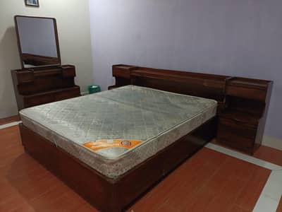 Solid Wooden King Size Double Bed Set with Dura Spring Mattress