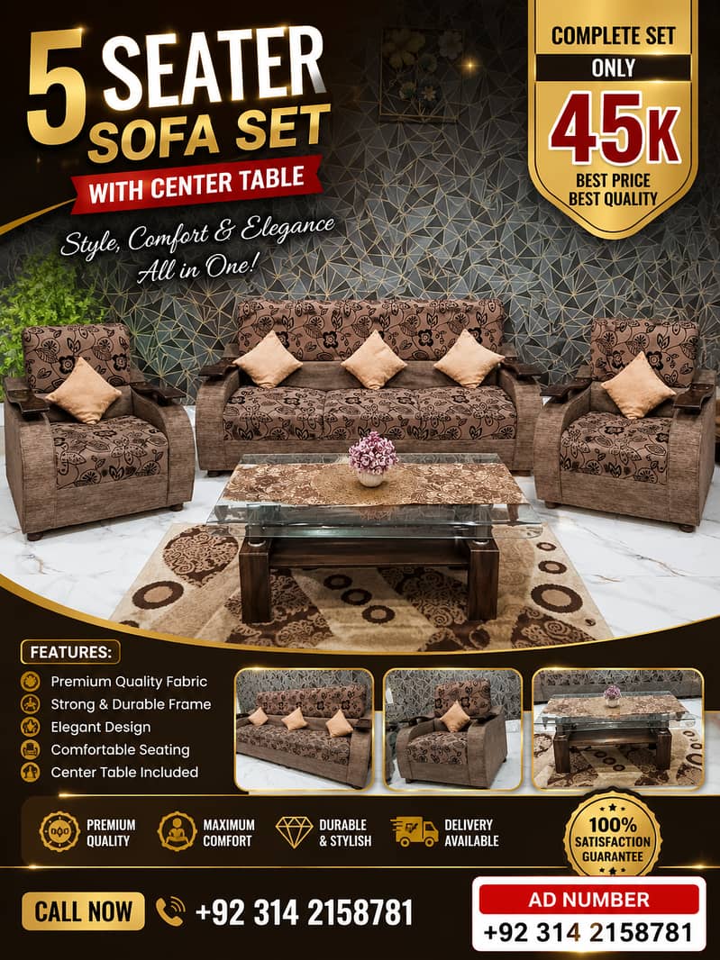 5 seater sofa set , solid wooden sofa with table , solid sofa set , 0