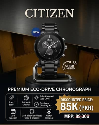 Brand New Citizen Eco-Drive Black Chronograph Watch - Only 85k!