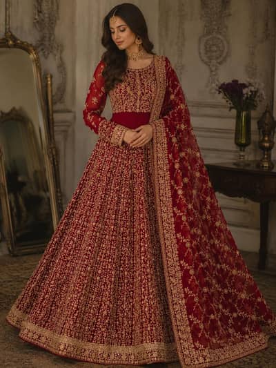 Bridal Lehnga Semi Stitched (Red)