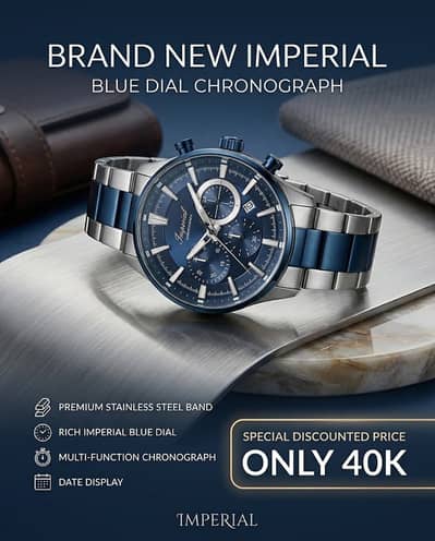 Brand New Imperial Blue Dial Chronograph Watch