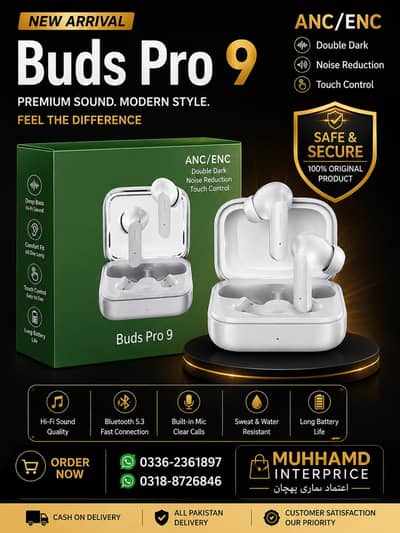Buds Pro 9 Wireless Earbuds  | ANC/ENC | Deep Bass | Touch Control