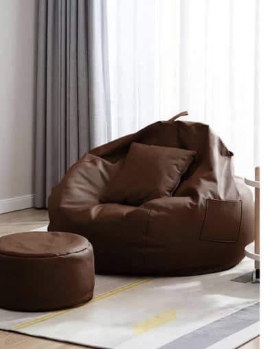 Leather Bean Bags With Pillow N Footrest / Chairs / Tables /HomeDecor