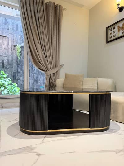 Black Marble Coffee Table with Storage Luxury Center Table