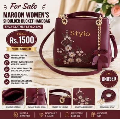 maroon women's shoulder bucket bag