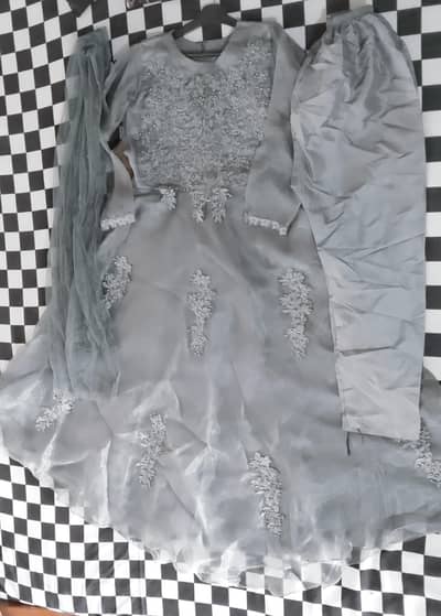 Beautiful Dark Grey 3-piece Fancy Embroidered Maxi Frock for sale