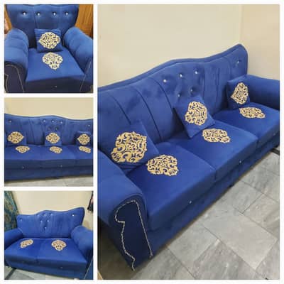 6 seater Royal blue Velvet Sofa Set