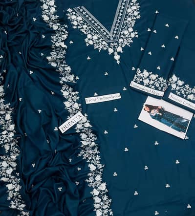 peezwan embroidery dhanak 3pc  teal blue