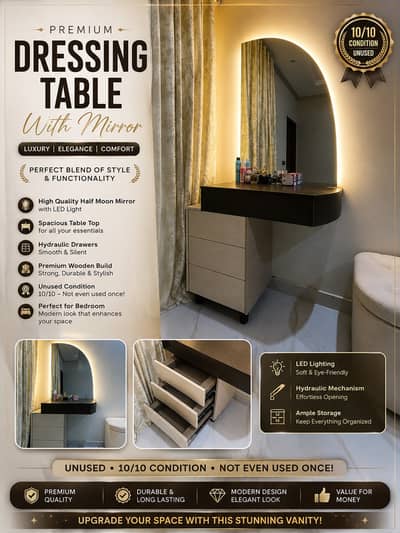 Premium Dressing Table with LED Half-Moon Mirror – Unused 10/10