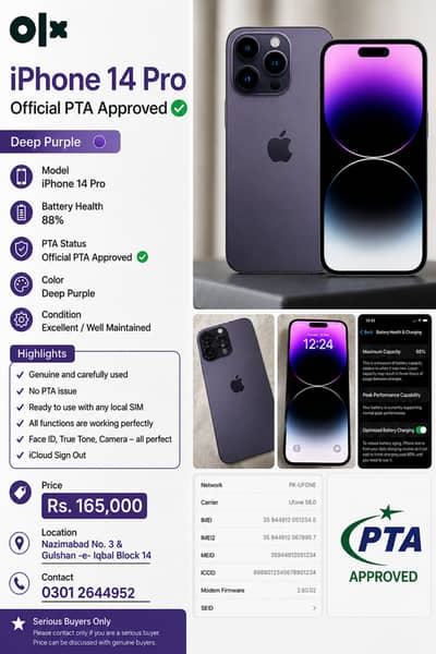  iPhone 14 Pro – Official PTA Approved