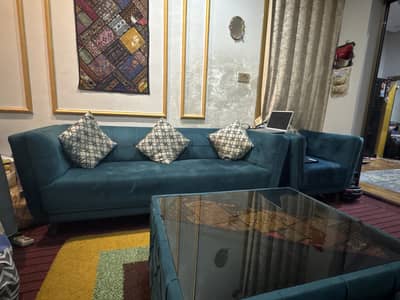 7 seater sofas for sale with cushions and table slightly used