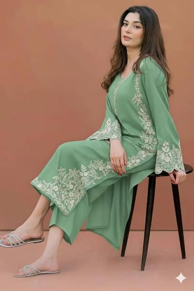 Green Embroidered lawn suit for women's