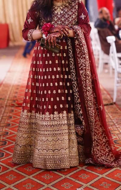 Heavy Embroidered Maroon Bridal Dress | Luxury Wedding Wear