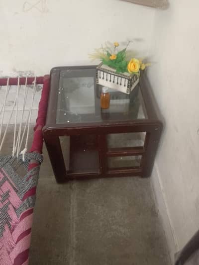 5 seater pushing sofa with cushions & glass table