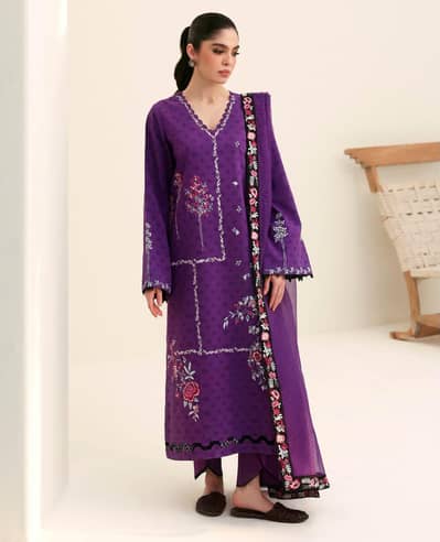 new dhanak embroidery 3pc dress available