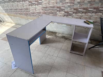 L-Shaped Gaming/Study Table with Shelves