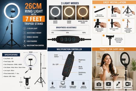 RING LIGHT 26CM METAL TRIPOD STAND