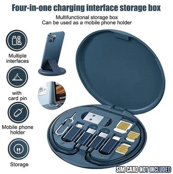 7 in-1 Portable multi USB C- Adapter Kit Convertor hanging travel Charger Cable Conversion Box with Phone Holder & SIM Card Slots (Durable Aluminum Alloy)