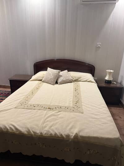 bed with mattress and  2 side tables