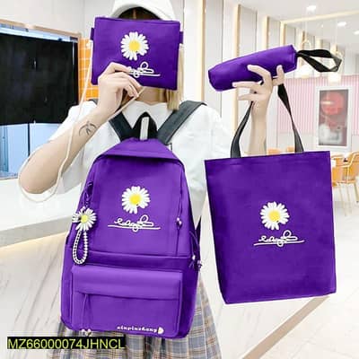 Purple Daisy Print Nylon Bags Set of 4