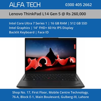 Lenovo Laptop Core Ultra 7 14th Gen 16GB 512GB 14” | ThinkPad L14 Gen
