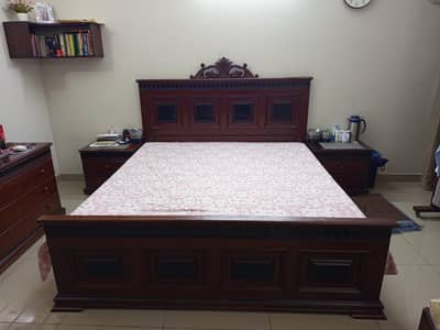 Wooden Bed with Side Tables