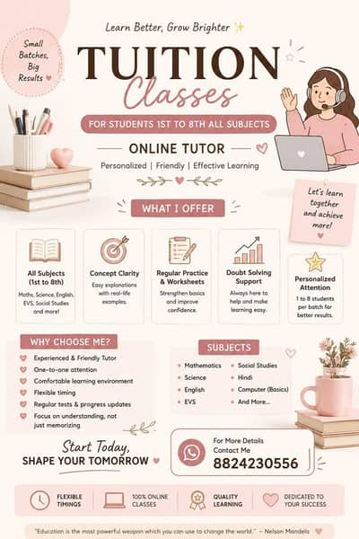 Online Female Tutor Available for Nursery to Grade 8