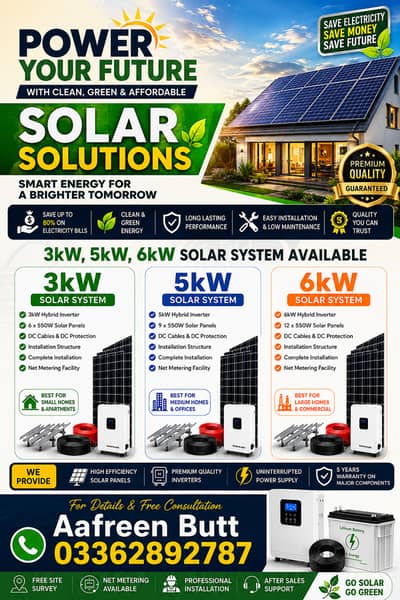 3kW, 5kW, 6kW, 8kW, 10kW to 50kW Solar System Available