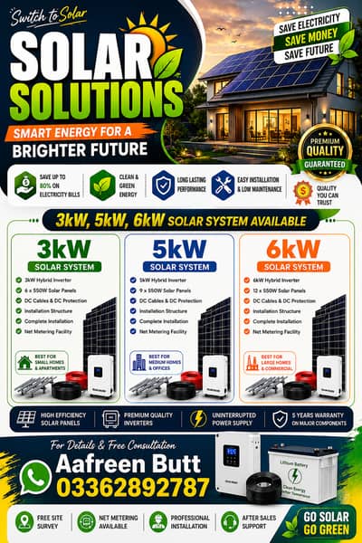 3kW, 5kW, 6kW, 8kW, 10kW to 50kW Solar System Available