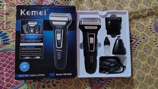Kemei KM-6558 Rechargeable 3 in 1 Electric Shaver and Trimmer