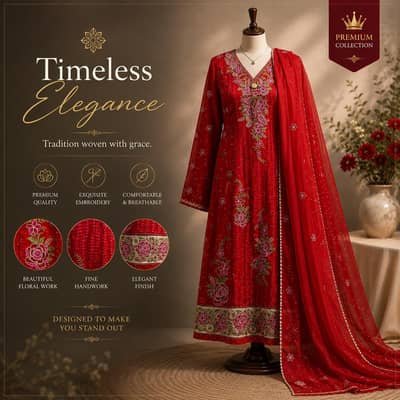Red Embroidered 3-Piece Suit – Pre-Owned