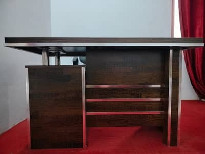 Executive Office Table – Dark Wood Finish with Steel Trim