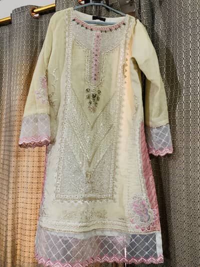 Embroidered 3 piece ladies suit _ cream&pink