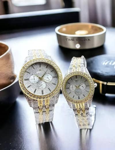 Golden silver unisex men's and women's watch stainless steel