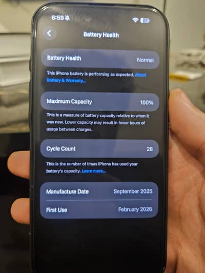 Apple iPhone 17 Air Jv 100 battery 28 cycle count