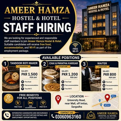 Ameer Hamza Hostel & Hotel — Staff Hiring