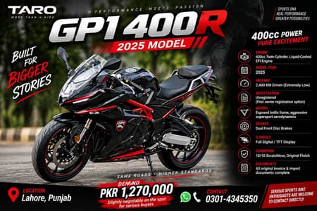 Taro GP1 400cc Superbike – Low Mileage – Crash Guards & Double Stand