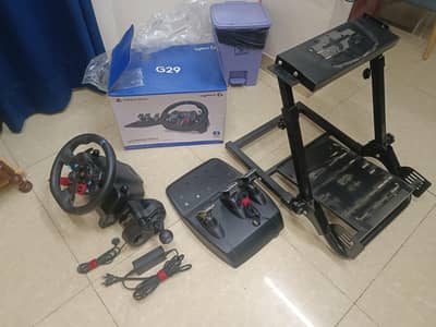 logitech G29 steering wheel with gear shifter and pxn stand