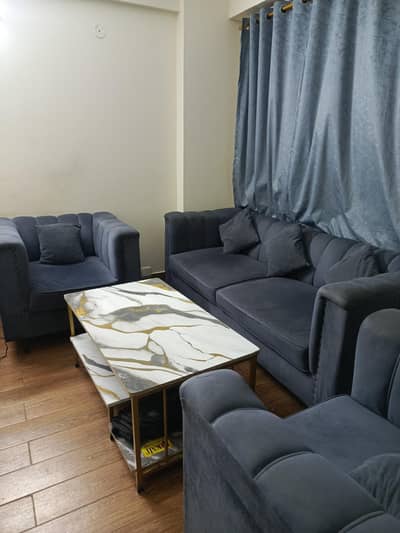 7-Seater Sofa Set with Coffee Table – Grey Velvet