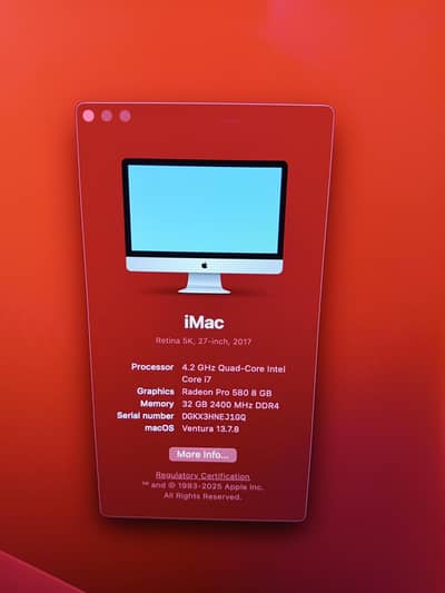 imac 2017 27 inches 32 GB DDR4 Ram 2TB SSD 8GB Graphics