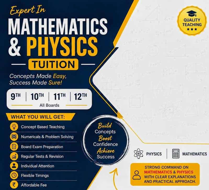 Expert Maths & Physics tutor|9th -12th Class Concept Based Learning 0